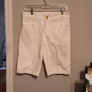 Anne Klein White Denim Bermuda Shorts with Gold Trim